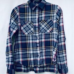 TOPSHOP Blue and Gray Plaid Flannel Button Down